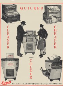 Anuncio publicitario de principios del siglo XX sobre el sistema de distribución embotellada de Coca-Cola